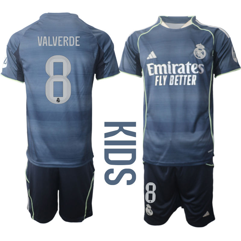 Youth 2025-2026 Club Real Madrid away Blue #8 Soccer Jersey